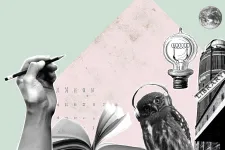 Black and white graphics on pink and green background. Graphic.